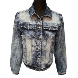 JouJou Denim  Jean Jacket Youth Girls Size XL Wash Blue Button Up Front Pockets